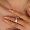 oly-7449065f4e7b2a15937a86589521287b Wholesale Stylish Drop Pendant Necklace Imitation Opal ISteel Stainless Steel Electroplated Sweater Chain For Women