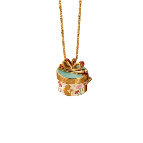 oly-750161c9926cd00987d8d8c576641a7c Wholesale Gift Box Shape Pendant Necklace With Bow Painted Decorative Design Chic Jewelry Accessory For Mom
