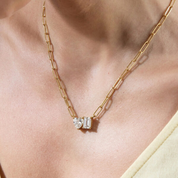 Wholesale Titanium Steel Electroplated Zircon Pendant Necklace Chic Geometric Pear And Square Design Fashion Jewelry Gift For Women