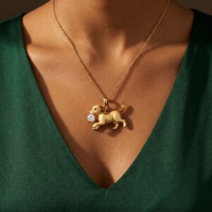 Brown-tailed dog round diamond necklace