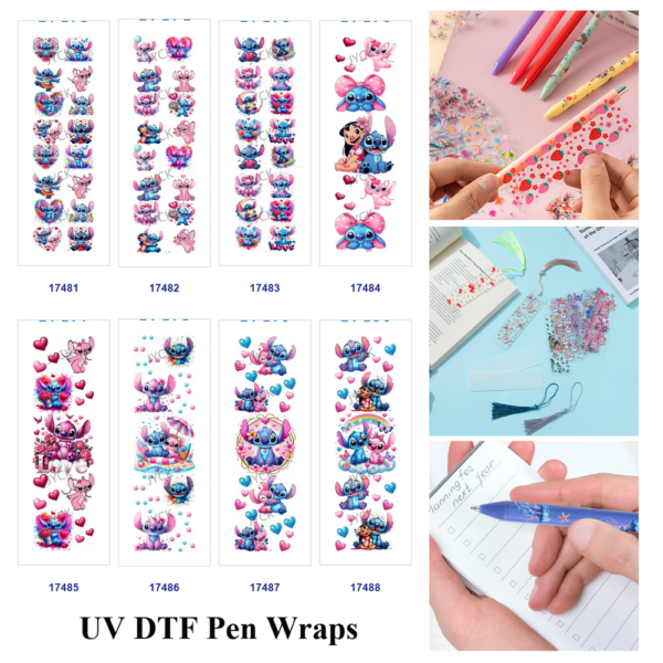 oly-7643d986c3482746502d277d0e93dabb Wholesale 2/8/16pcs Cute Blue Creature Heart Floral Print Pen and Bookmark Stickers UV DTF Wraps OLY Exclusive