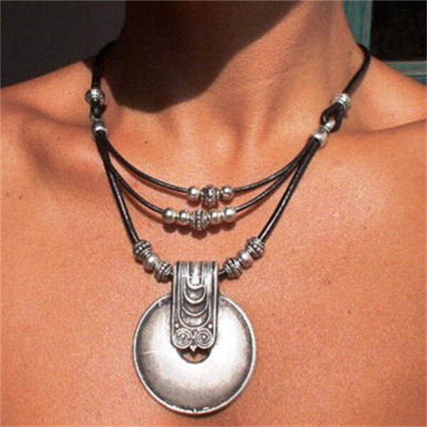 Wholesale Silver Alloy Wax Rope Ring Pendant Necklace For Men Retro Geometric Design Fashion Jewelry Accessory Boutique Resale Gift
