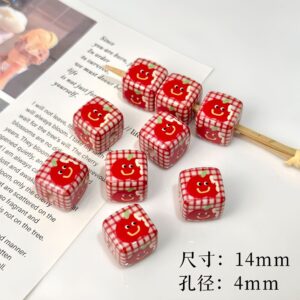 01-red plaid apple / Size is about 14mm, hole diameter is about 4mm