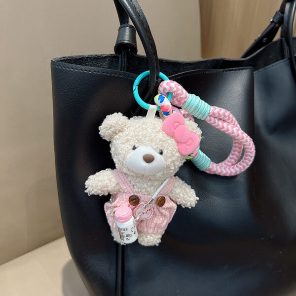 oly-778ab35083f9bfb3b5499aaf507a6512 Wholesale Plush Bear Keychain Bag Charm Cute Pink Overalls Pendant Fashion Accessory Gift For Women