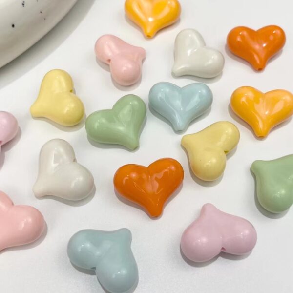 oly-779d37574232964ca8973084a8d72821 Wholesale Acrylic Macaron Heart-shaped Loose Beads for DIY Hair Tie, Bag Charm, Phone Charm Craft Supplies, Gift Boutique Accessory