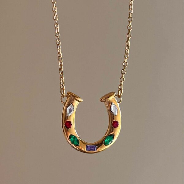 oly-77e0a175e5c94febb4aa757198a9ec9e Wholesale Stainless Steel Rainbow Horseshoe U Shape Pendant Necklace With Zircon Women S Fashion Jewelry Gift