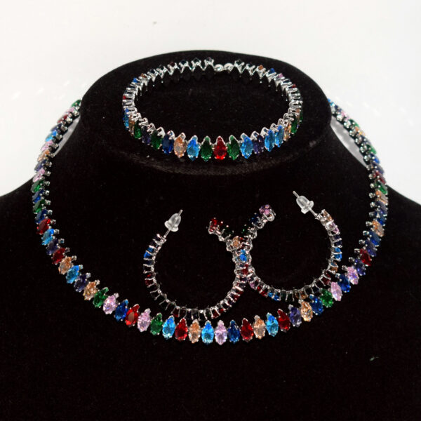 Wholesale Gold Plated Green Zircon 3 Piece Jewelry Set Marquise Choker Necklace With Earrings And Bracelet Trendy Women S Everyday Fashion Accessory