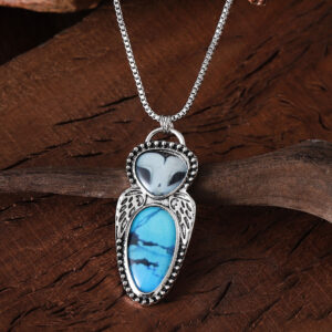 oly-7adf7480eb572c626bfefaea47a4856a Wholesale Retro Punk Owl Pendant Necklace Turquoise Inlay Alloy Antique Silver Fashion Accessory Gift