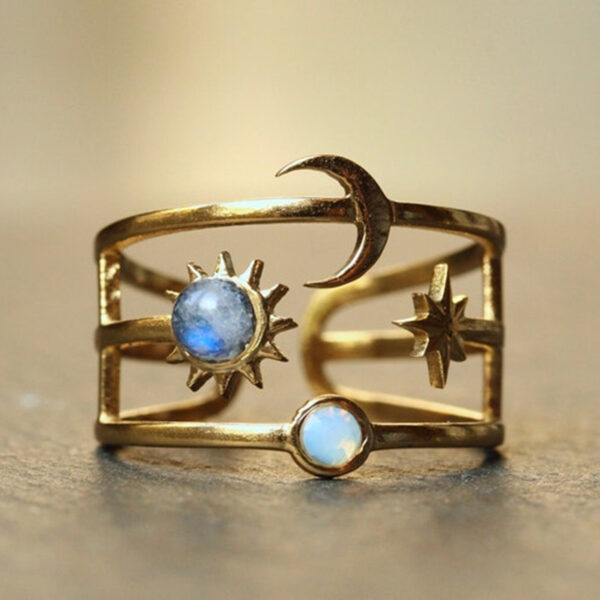 oly-7b2565f3050a28aa03ac3dae243edc8d Wholesale Sun Moon Stars Celestial Motif Alloy Ring Tone Adjustable Women S Vintage Style Ring Alloy Jewelry Accessory Boutique Resale Gift