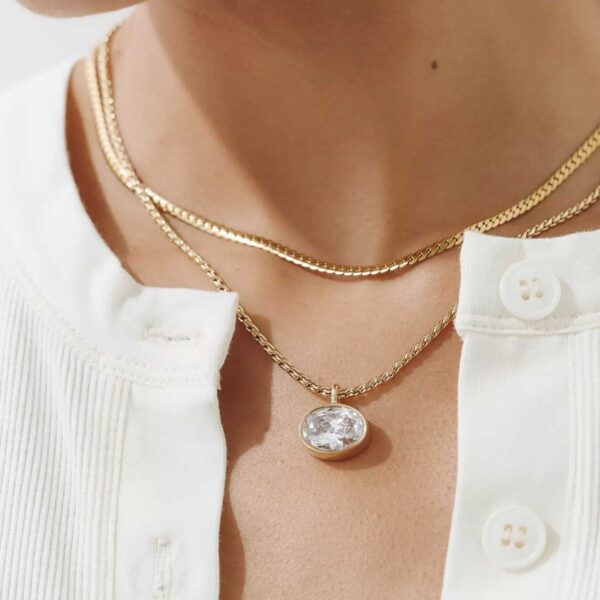 Wholesale Trendy Stainless Steel Geometric Zircon Oval Necklace For Women 18K Gold Plated Fashion Jewelry Accessory Boutique Resale