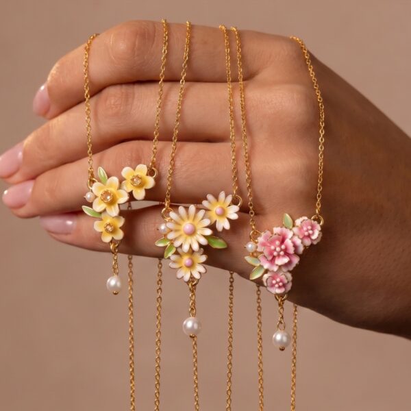 Wholesale Pearl Carnation January Birth Flower Necklace Copper Electroplated Heart Pendant Fashion Jewelry