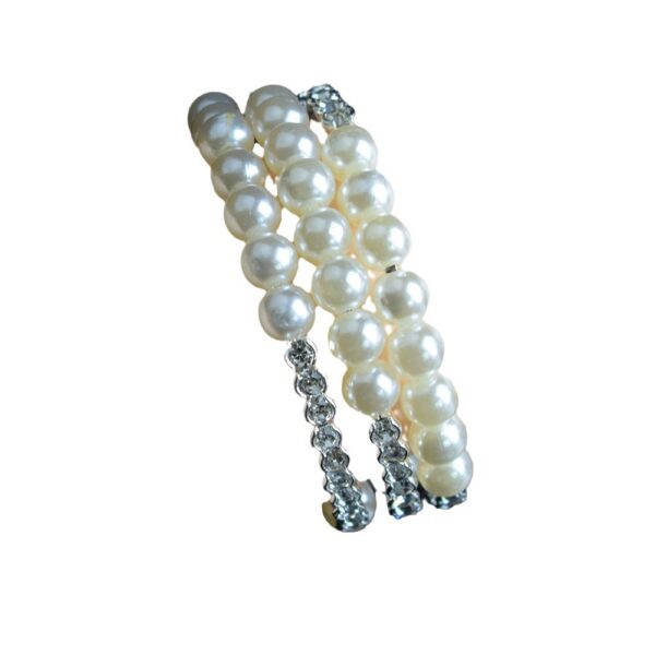 oly-7c48a8249d4dd30a2879244953d04d29 Wholesale Chic Silver Tone Rhinestone Pearl Wrap Open Cuff Bangle Multi Layer French Women S Bracelet Party Gift Fashion Accessory