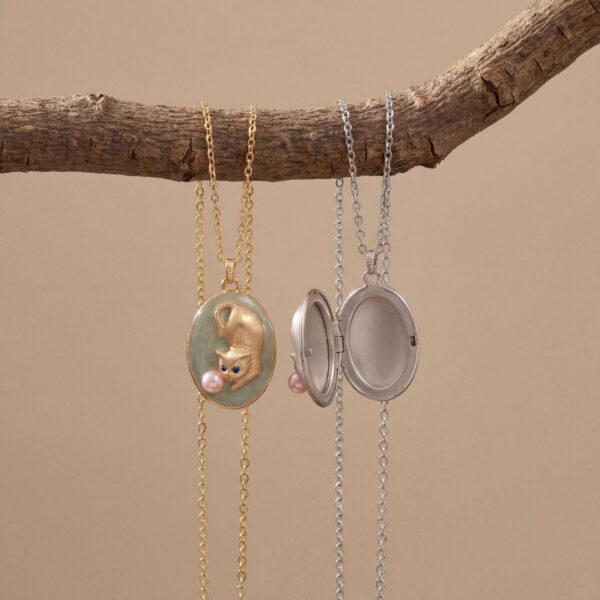 oly-7ca35d28efc0f3b4d7db7dc358e2085c Wholesale Vintage Cat Locket Necklace Copper Pendant Jewelry For Women