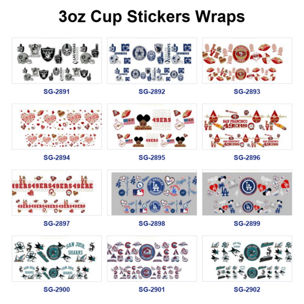 oly-7cc5cc657e51ac2806331df066f462ae Wholesale 8pcs Sport Emblem Graphic 3oz Cup Stickers Wrap OLY Exclusive