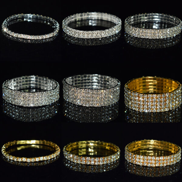 Wholesale Bridal Multi Row Rhinestone Stretch Bracelet Silver White Crystal Women S Jewelry For Party Gift