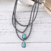 oly-7d4e59bd3f2db1e4cae6c519d27d2239 Wholesale Bohemian Ethnic Teardrop Turquoise And Black Beaded Necklace Ancient Silver Ball Chain Fashion Jewelry Accessory For Boutique Resale
