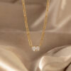 Wholesale Titanium Steel Electroplated Zircon Pendant Necklace Chic Geometric Pear And Square Design Fashion Jewelry Gift For Women