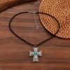 Wholesale Simple Retro Gothic Cross Pendant Necklace With Turquoise Heart Bohemian Style Fashion Gift Accessory