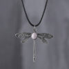 oly-7e3e89388fb28358a81157d891b44a37 Wholesale Vintage Dragonfly Pendant Necklace With Moonstone Antique Silver Finish Stylish Jewelry Accessory