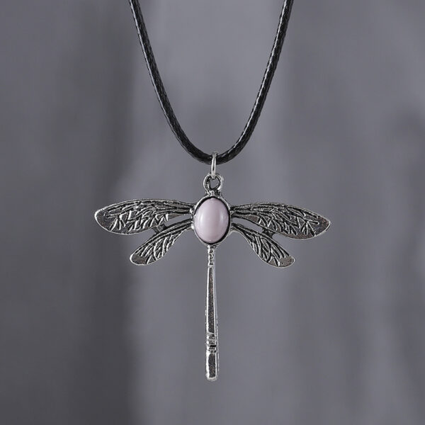 oly-7e3e89388fb28358a81157d891b44a37 Wholesale Vintage Dragonfly Pendant Necklace With Moonstone Antique Silver Finish Stylish Jewelry Accessory