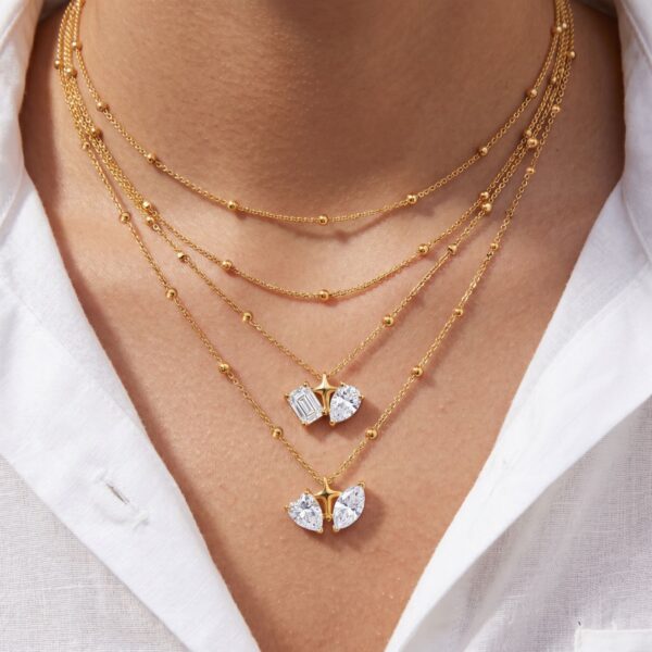 oly-7e78e8dd3f6b13bc56d0b43933e50471 Wholesale Modern Double Layer Snake Chain Necklace Square Zircon Water Drop PendantStainless Steel Electroplated Fashion Jewelry Accessory