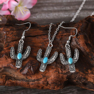 oly-7ebe0f9167480a89c72f7053ebb55c26 Wholesale Trendy Cactus Design Turquoise Bohemian Earrings Zinc Alloy Ancient Silver Finish Fashion Jewelry Accessory