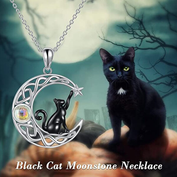 oly-7f146af1275488f801dc63e12e2ee8c8 Wholesale Cute Cat Moonstone Pendant Necklace For Women Silver Tone Alloy Chain Fashion Jewelry Accessory Everyday Layering Piece
