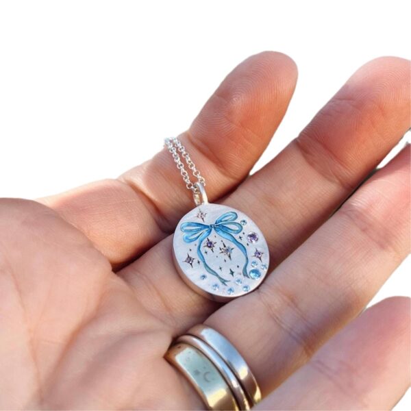 oly-7f2cf44737fbb29dabf37fa45ed3fb8b Wholesale 18K Gold Plated Titanium Steel Necklace With Blue Bow Rabbit Enamel Tarot Card Pendant Trendy Fashion Jewelry Accessory
