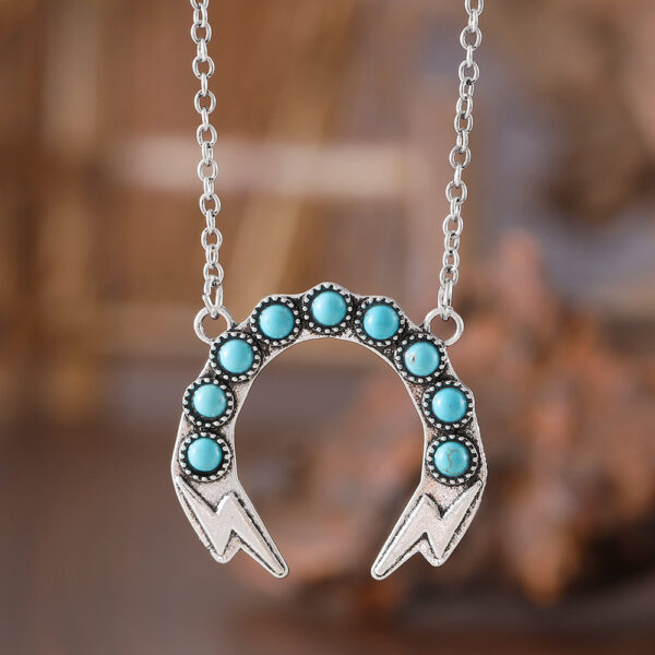 oly-7f637f5daf76cfc29840bd7cf0418964 Wholesale Bohemian Turquoise Necklace Ancient Silver Zinc Alloy Wheat Ear Lightning Pendant Everyday Fashion Jewelry Accessory