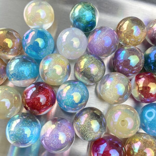 oly-7fa33d81de5d4f6268fc8eedda009f59 Wholesale Trendy Loose Cat Eye Beads 12mm Starry Pattern UV Coated Electroplated Plastic Resin for DIY Jewelry Making