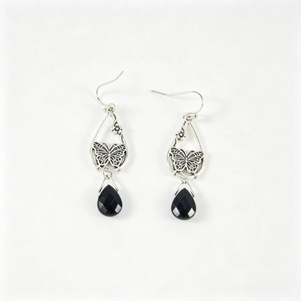 oly-804edfba884f6099862c0d1fc26cbb9a Wholesale Vintage Hollow Butterfly Flower Earrings For Women Black Teardrop Zircon Antique Finish Party Wear