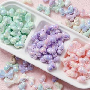 oly-8060df573c947bfc50403265917af2f6 Wholesale Bowtie Acrylic Loose Beads UV Plated Light Pink DIY Supplies for Phone Charms Keychains Bag Crafts
