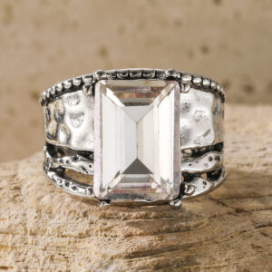 Wholesale Retro Statement Wide Band Zircon Ring For Women Silver Alloy Jewelry Accessory Gift And Resale