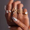 Wholesale Trendy Leaf Branch Zircon Open Ring Stainless Steel Electroplated Plated Jewelry Accessory For Gift