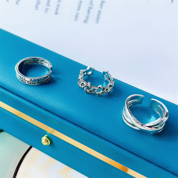 oly-80dd28022b4333e544d088edc16d4107 Wholesale Women S 3 Piece Vintage Hexagram Roman Numerals Open Ring Set Retro Hip Hop Midi Rings Gift Boutique Alloy Jewelry Accessory