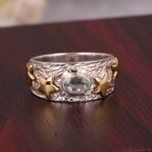 Wholesale Vintage Star Moonstone Ring For Women Silver Tone Alloy Fashion Jewelry Accessory Everyday Gift