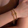 oly-8183acb51df11f432223b5751940ddca Wholesale Minimalist Stainless Steel Beaded Woven Rope Bracelet For Women Tone Electroplated Chic Everyday Gift Or Boutique Resale