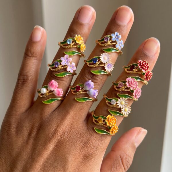 Wholesale Tulip Flower Open Ring Forest Copper Electroplated Fashion Jewelry Gift For Women