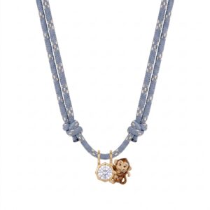 Monkey Zircon Gray Rope Necklace