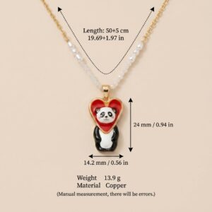 Red heart panda necklace