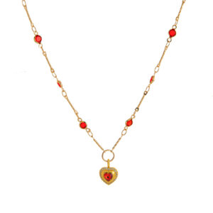 Red heart-shaped beaded necklace (long)