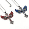 Wholesale Electroplated Zinc Alloy Blue Gothic Angel Cross Pendant Necklace Dark Style Fashion Jewelry Accessory For Gift And Boutique Resale