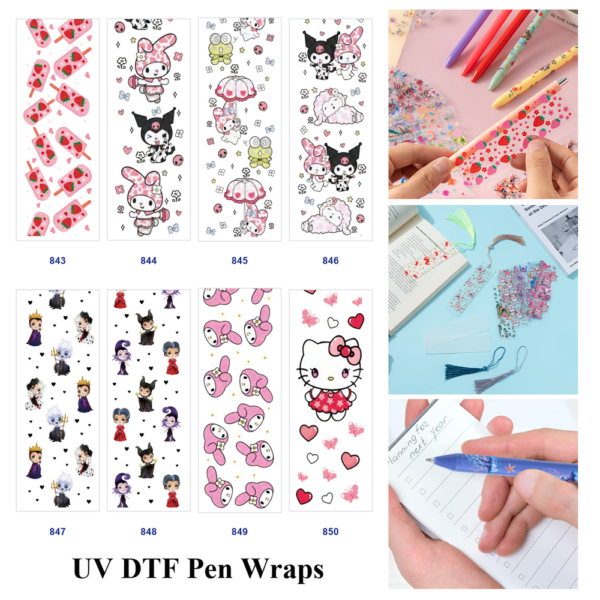Wholesale 2/8/16pcs Cute Cartoon Character Summer Food & Heart Element Print Pen and Bookmark Stickers UV DTF Wraps OLY Exclusive