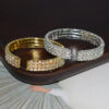 Wholesale Rhinestone Open Bangle Bracelet 3 Row Gold Tone Women S Trendy Fashion Jewelry Accessory Everyday Gift