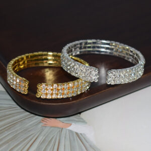 Wholesale Rhinestone Open Bangle Bracelet 3 Row Gold Tone Women S Trendy Fashion Jewelry Accessory Everyday Gift