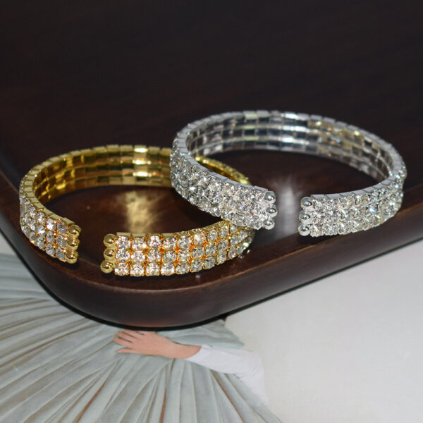 Wholesale Rhinestone Open Bangle Bracelet 3 Row Gold Tone Women S Trendy Fashion Jewelry Accessory Everyday Gift