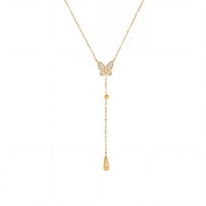 Butterfly full diamond Y-shaped necklace