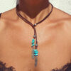 Wholesale Bohemian Retro Green Turquoise Beaded Necklace Leather Cord With Alloy Pendant Electroplated Finish Fashion Jewelry Accessory Gift