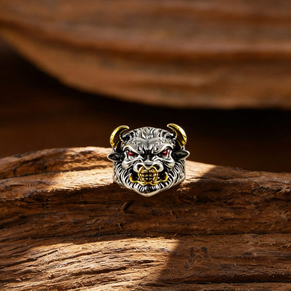 oly-85439e9143af6b820e86e16419c8788c Wholesale Men S Silver Bull Head Open Ring Angry Beast Design Fashion Jewelry Accessory Everyday Wear