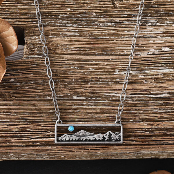 oly-859acbbc3d8c8a79b9b85842f958c0b2 Wholesale Zinc Alloy Ancient Silver Geometric Hollow Mountain Moonstone Design Necklace Retro Layering Jewelry Accessory For Boutique Resale